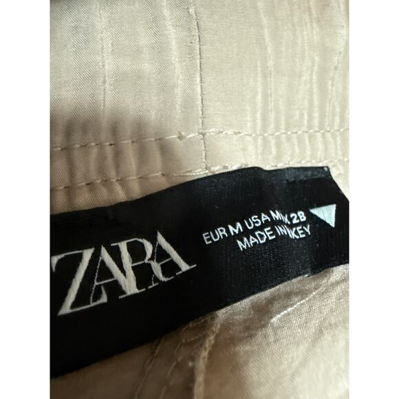 Zara Women's Tan High Elastic Waist Drawstring Straight Leg Trousers Pants Sz M - Picture 4 of 5